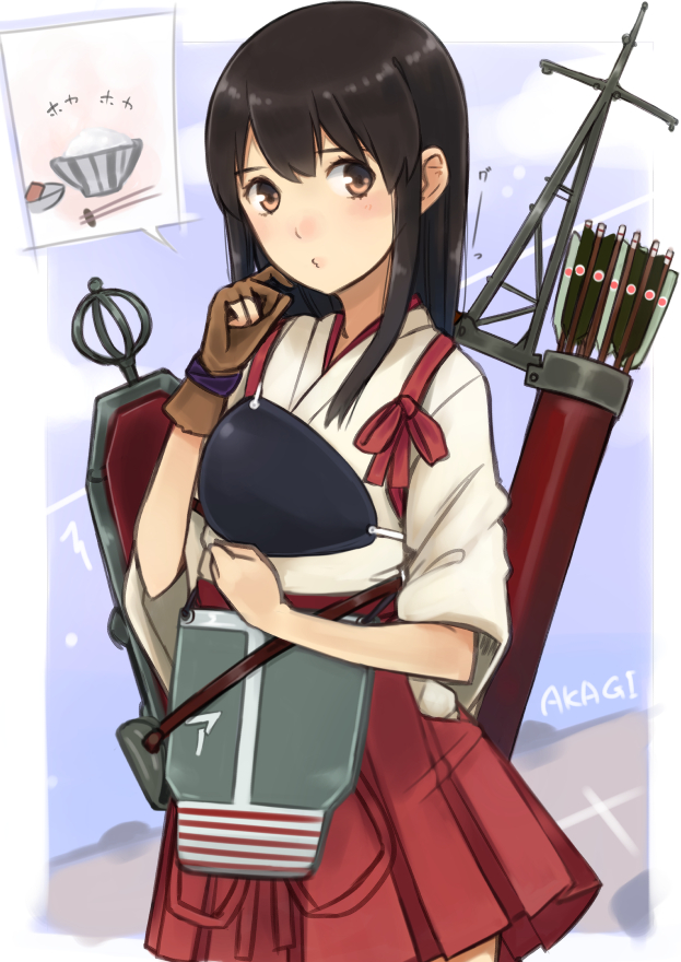 1girl, akagi_(kantai_collection), arrow, black_hair, blush, japanese_clothes, kantai_collection, long_hair