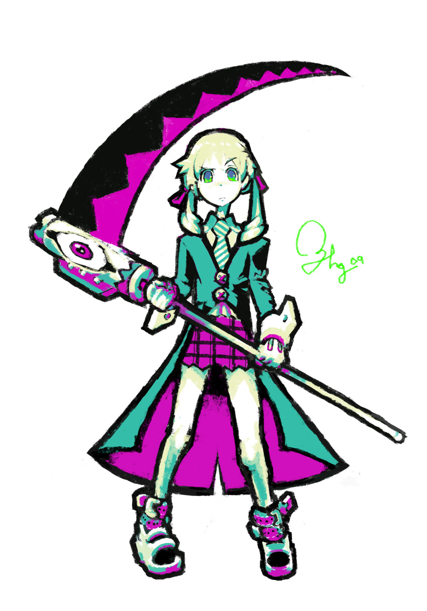 albarn, anime, belt, death, eater, maka_albarn, pony, ponytail, ribbon, school, school_uniform, schoolgirl, scythe, skirt, soul, soul_eater, tail, tartan