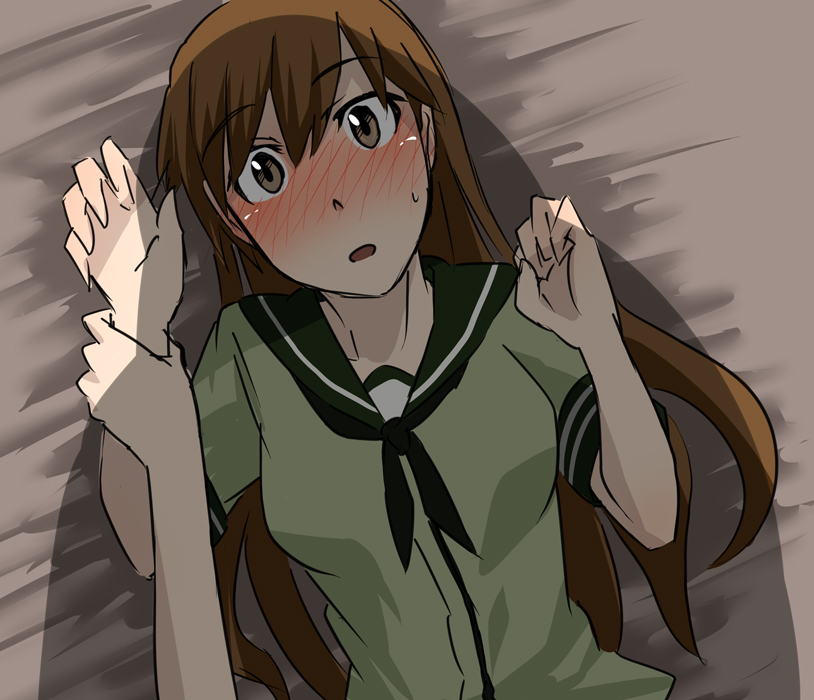 blush, brown_eyes, brown_hair, kantai_collection, long_hair, makoto_jon, multiple_girls, ooi_(kantai_collection)