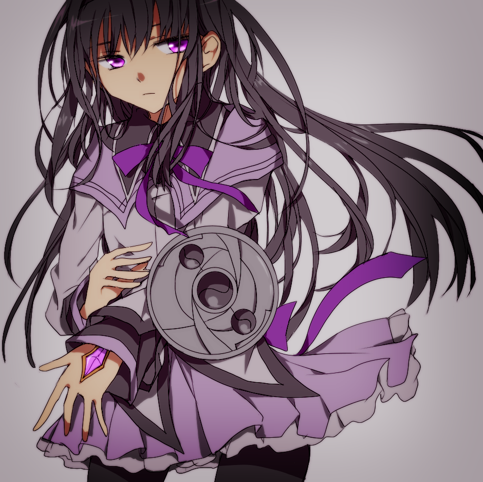 1girl, akemi_homura, black_hair, bow, long_hair, mahou_shoujo_madoka_magica, misoan, pantyhose