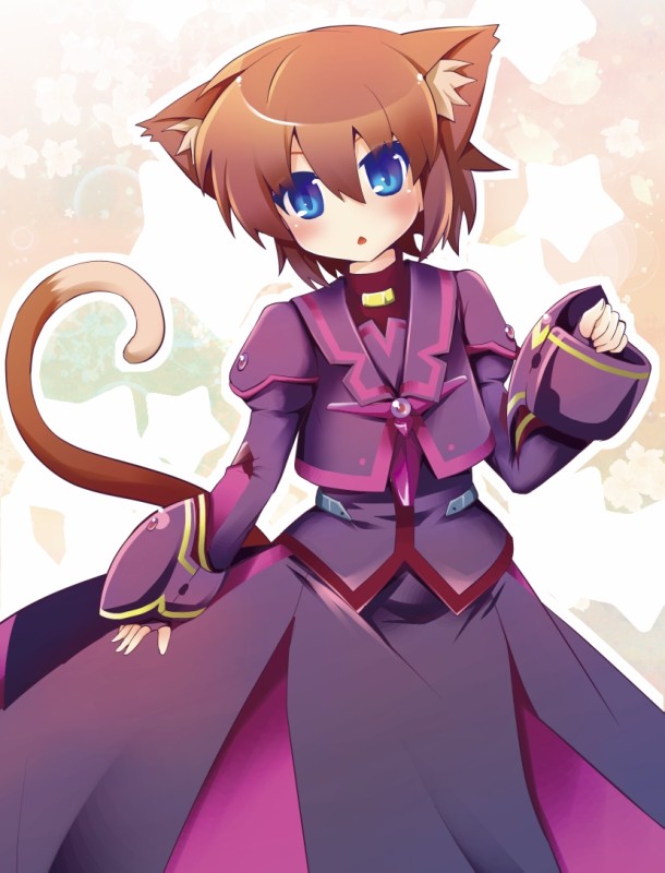 1girl, animal_ears, blue_eyes, blush, brown_hair, cat_ears, cat_tail, dress