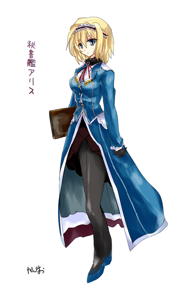 1girl, alice_margatroid, black_legwear, blonde_hair, blue_eyes, book, cosplay, fastbond, hairband, kantai_collection, short_hair, solo, touhou