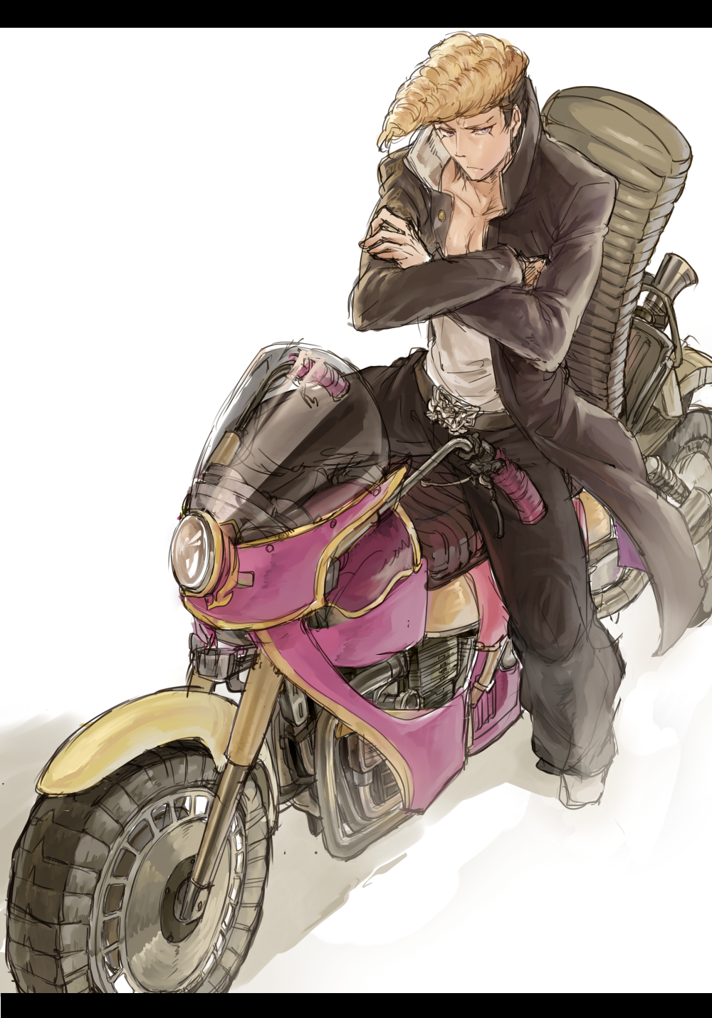 1boy, brown_hair, crossed_arms, dangan_ronpa, highres, letterboxed, long_hair, melisaseventeen