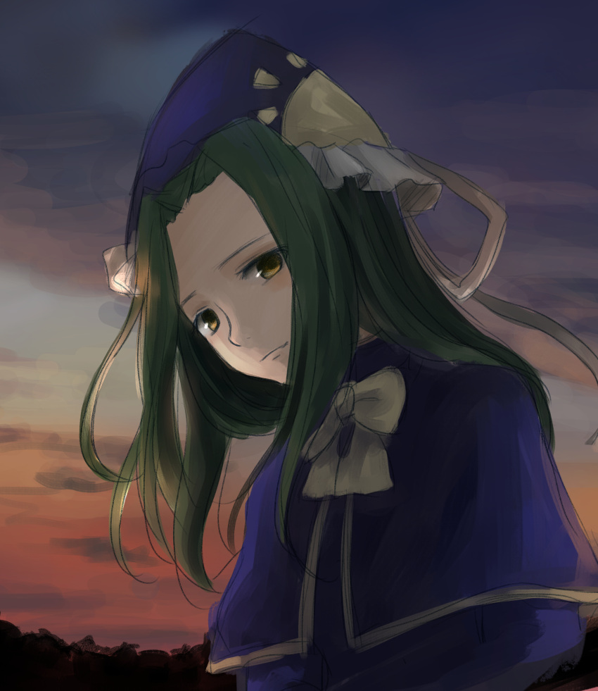 dusk, green_hair, highres, looking_at_viewer, mima, sketch, tamae_(pixiv40276), touhou