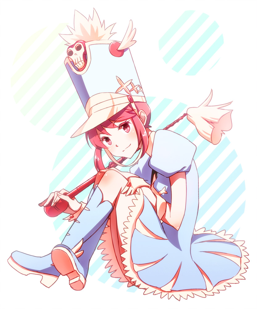 1girl, aihara_kaya, baton, boots, dress, hat, jakuzure_nonon, kill_la_kill