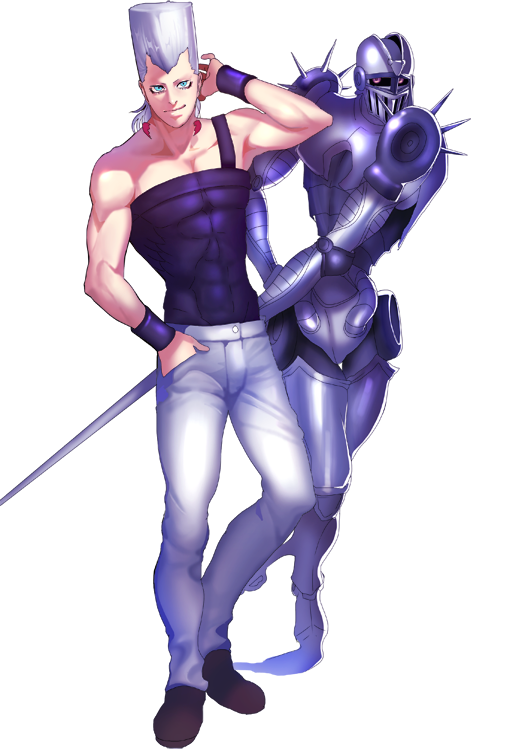 2boys, armor, black_n_12, blue_eyes, earrings, epee, grey_hair, jean_pierre_polnareff