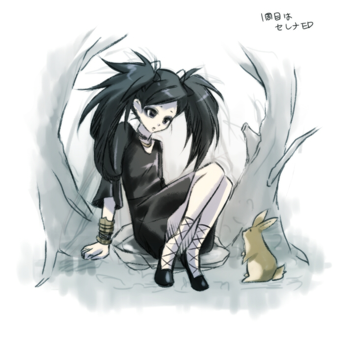 1girl, black_dress, black_hair, bracelet, dragon's_dogma, dress, jewelry, long_hair