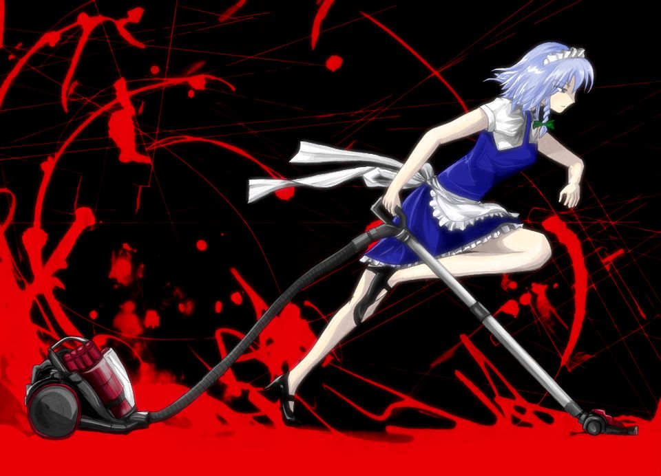 izayoi_sakuya, maid, short_hair, touhou, vacuum, vacuum_cleaner