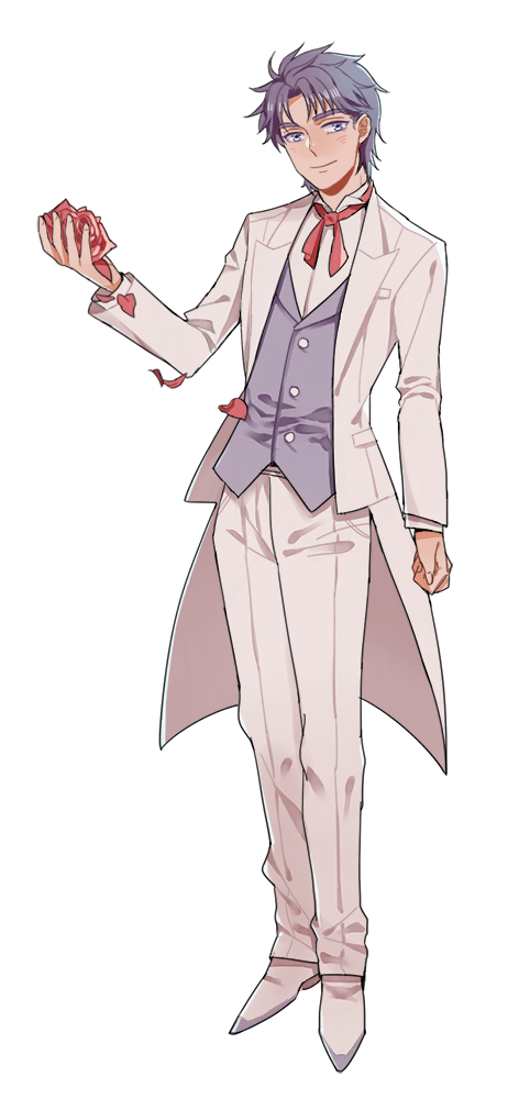 1boy, blue_eyes, blue_hair, formal, jojo_no_kimyou_na_bouken, jonathan_joestar, petals, solo