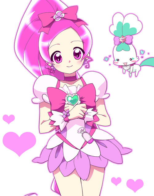 1girl, choker, chypre_(heartcatch_precure!), cure_blossom, dress, hanasaki_tsubomi, heart, heartcatch_precure!
