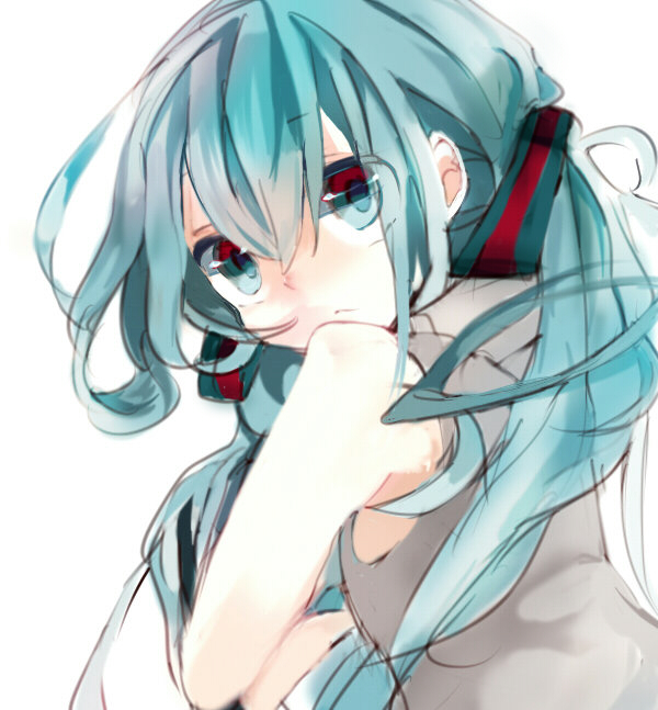 1girl, aqua_eyes, aqua_hair, fuyusuke, hatsune_miku, looking_back, solo, vocaloid
