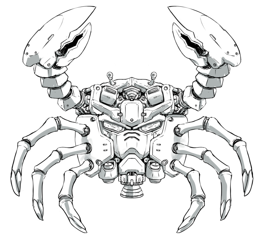 giant_enemy_crab, highres, ledjoker07, mecha, monochrome, no_humans, simple_background, white_background