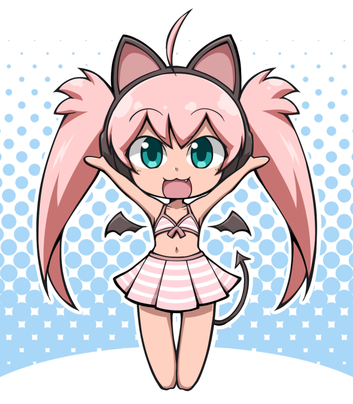 1girl, ahoge, animal_ears, aqua_eyes, bemani, chiki_(artist), fang, female