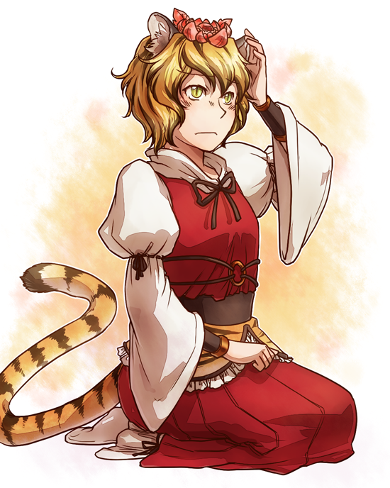 1girl, animal_ears, black_hair, blonde_hair, blush, kemonomimi_mode, multicolored_hair, opuntia