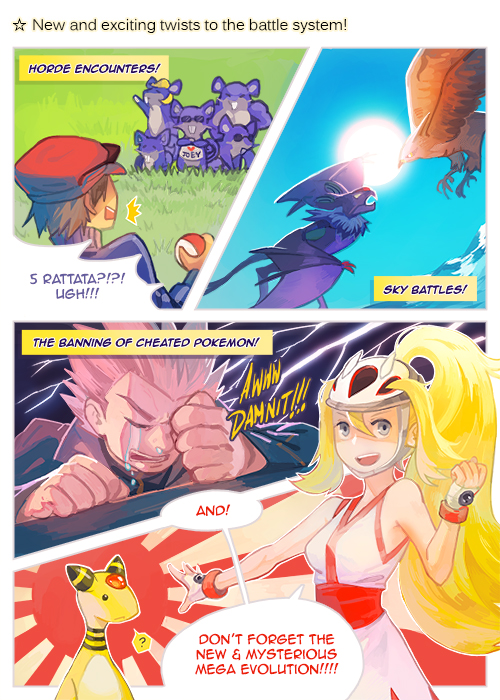 1girl, 2boys, ampharos, bicycle_helmet, blonde_hair, calme_(pokemon), helmet, koruni_(pokemon)