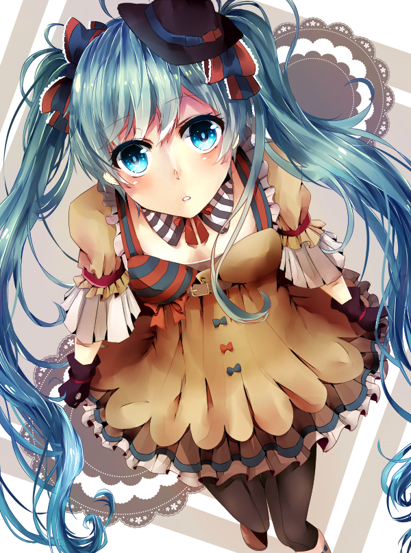 1girl, aqua_eyes, aqua_hair, belt, dress, ennui_heiwa_miku, gloves, hair_ribbon