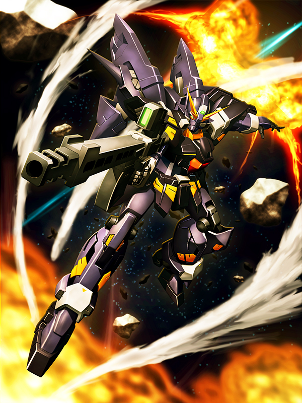 explosion, gun, huckebein_mk_ii, mecha, solo, space, super_robot_wars, tabaka_makoto