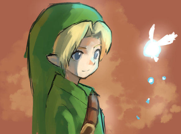 1boy, blonde_hair, blue_eyes, fairy, hat, link, navi, ocarina_of_time