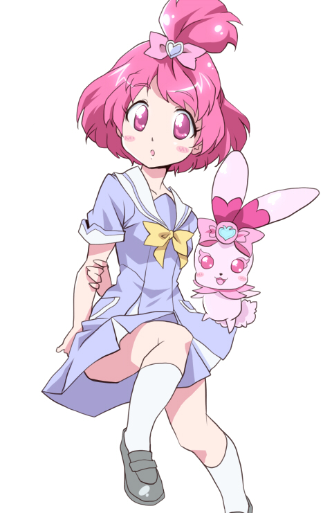 1girl, arm_behind_back, bow, creature, dokidoki!_precure, dual_persona, hair_bow, half_updo