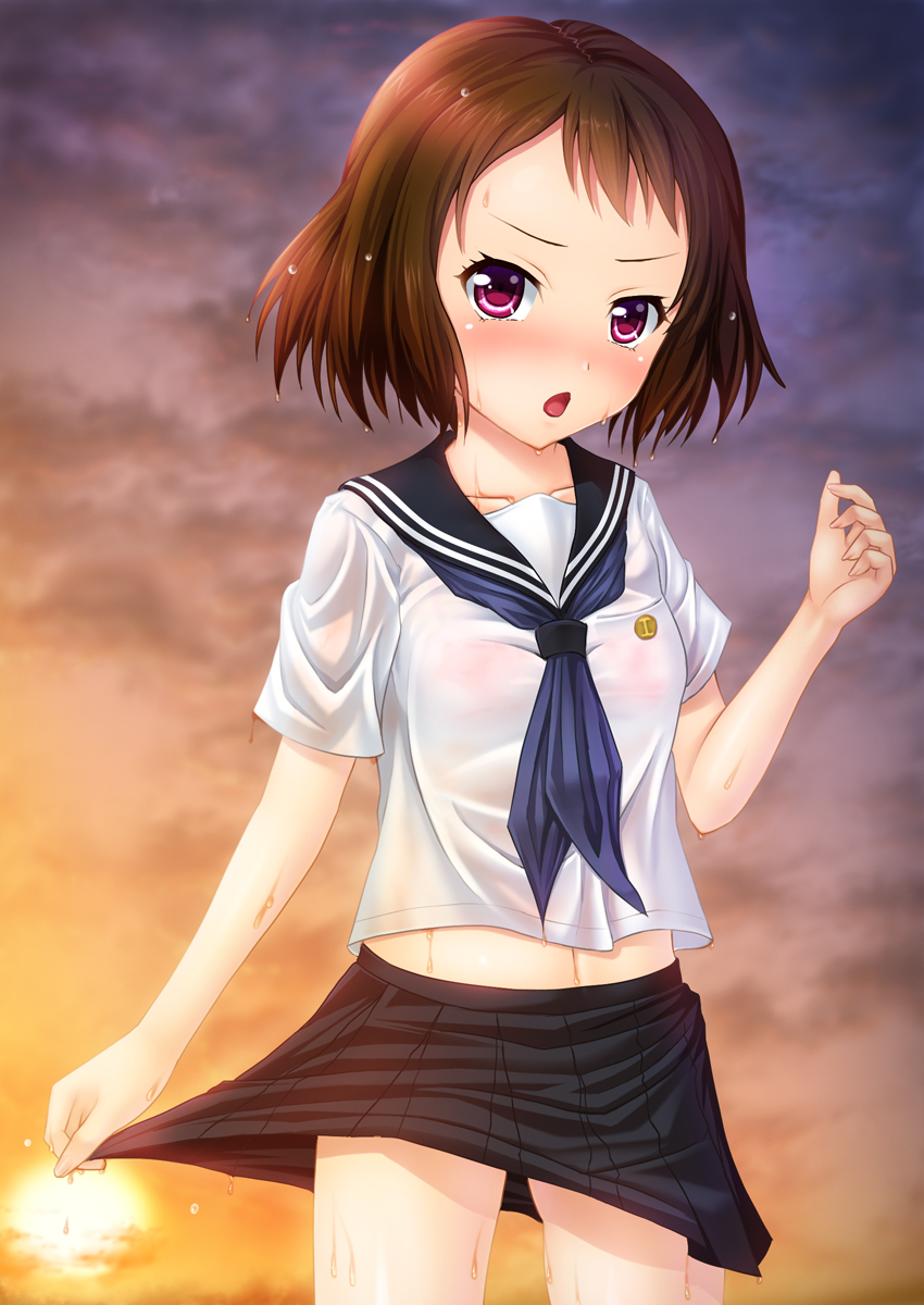 1girl, bra, brown_hair, highres, hyouka, ibara_mayaka, noshimasa, red_eyes