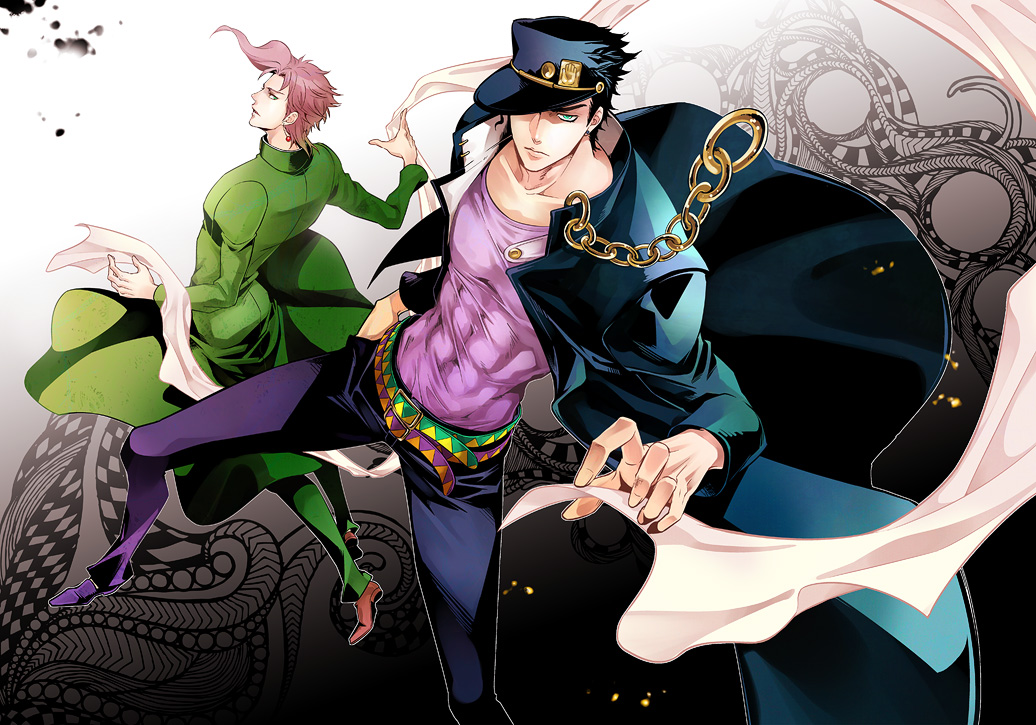 2boys, black_hair, blue_eyes, earrings, funaki_kazuo, gakuran, hat, jewelry