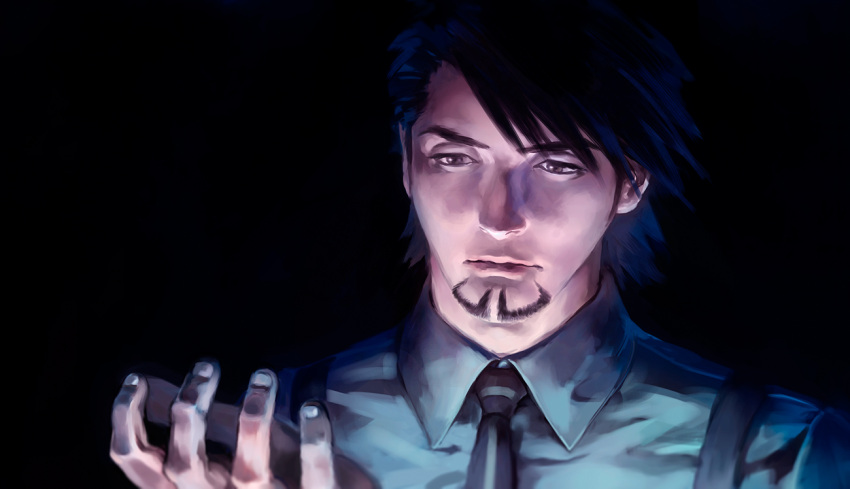 1boy, bibirii, black_hair, facial_hair, kaburagi_t_kotetsu, necktie, realistic, solo
