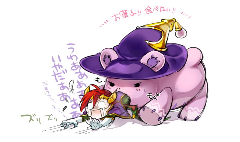 1boy, bear, dumpty, eating, emil_chronicle_online, hat, loki_(p&amp;d), o_o