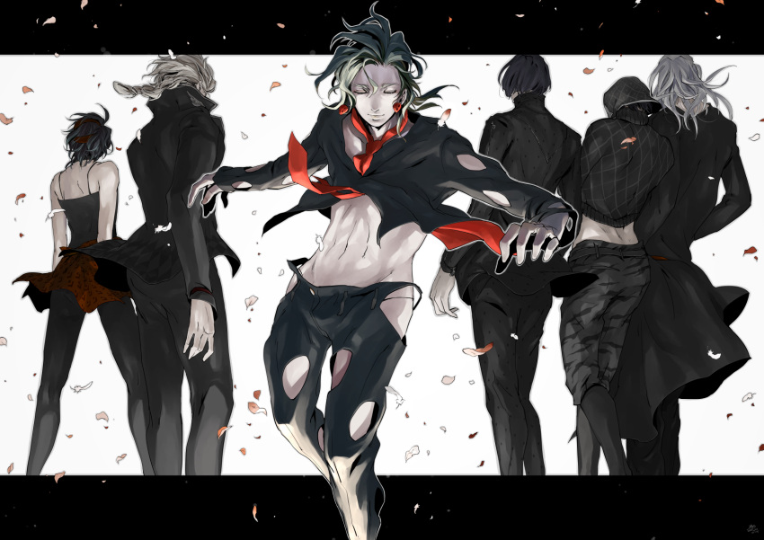 6+boys, aviquaimots, black_hair, bruno_bucciarati, formal, from_behind, giorno_giovanna, grey_hair