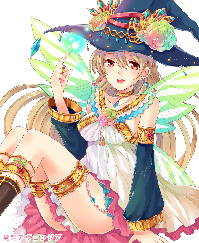 1girl, brown_hair, detached_sleeves, hat, kakusei_avenger, long_hair, original, red_eyes