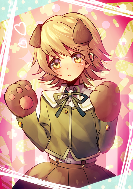 1boy, animal_ears, brown_eyes, brown_hair, dangan_ronpa, fujisaki_chihiro, gloves, paws