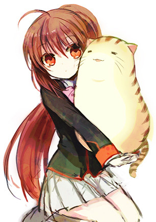 1girl, brown_hair, cat, doruji, little_busters!!, long_hair, lowres, natsume_rin
