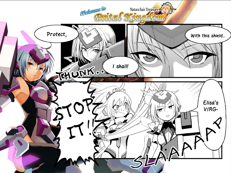 2girls, armor, artist_request, cosmic_break, elisalotte, fang, multiple_girls, natascha