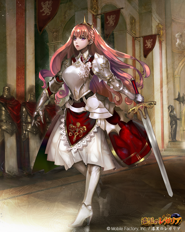 armor, armored_dress, astarone, cape, crown, dress, gauntlets, greaves