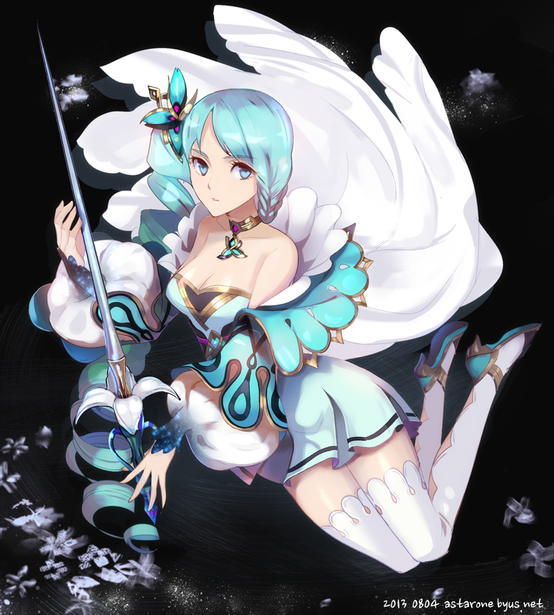 1girl, astarone, blue_eyes, blue_hair, dress, drill_hair, fantasy, original
