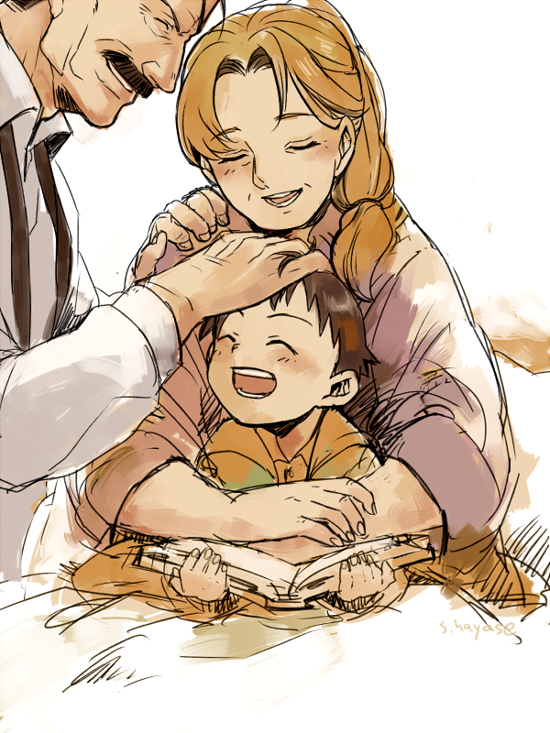 ^_^, book, closed_eyes, family, father_and_son, fullmetal_alchemist, king_bradley, mother_and_son