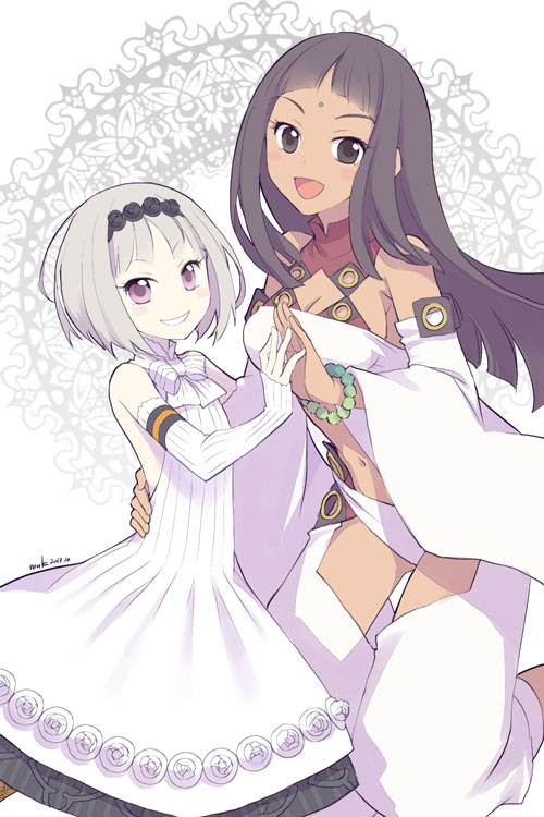 :d, artist_name, beads, bindi, black_eyes, black_hair, blush_stickers, bow