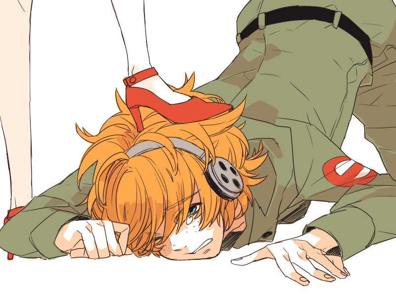 brief_(psg), chappa_(kaetodo), femdom, freckles, headphones, high_heels, orange_hair, panty_&amp;_stocking_with_garterbelt