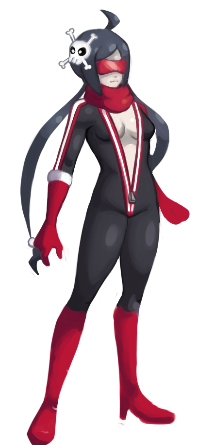 1girl, ahoge, alternate_costume, black_hair, bodysuit, boots, fearless_night, full-length_zipper