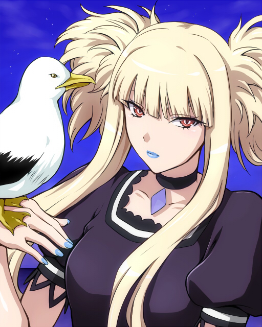 1girl, aoki_hagane_no_arpeggio, bird, blonde_hair, choker, dress, frown, kongou_(aoki_hagane_no_arpeggio)