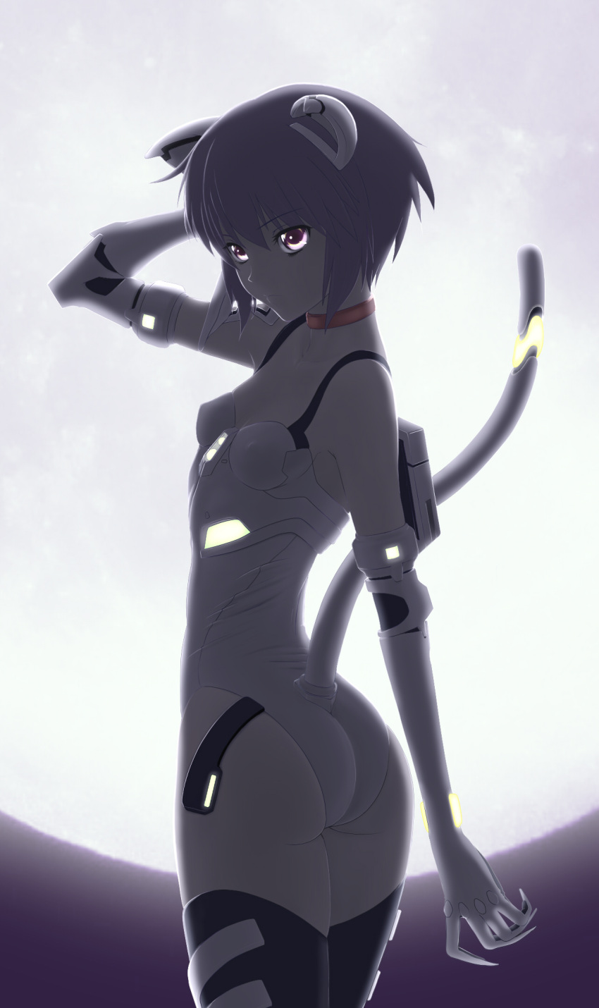 ass, ayanami_rei, ayanami_rei_(cosplay), cosplay, dark, highres, moon, nagato_yuki, neon_genesis_evangelion, plugsuit, short_hair, solo, super_plugsuit, suzumiya_haruhi_no_yuuutsu, tail