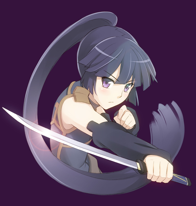 1girl, akatsuki_(log_horizon), detached_sleeves, korisei, log_horizon, long_hair, ponytail, purple_hair