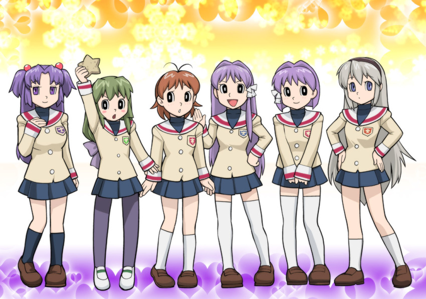 clannad, doraemon, fujibayashi_kyou, fujibayashi_ryou, fujiko_f_fujio_(style), furukawa_nagisa, hair_ribbon, ibuki_fuuko