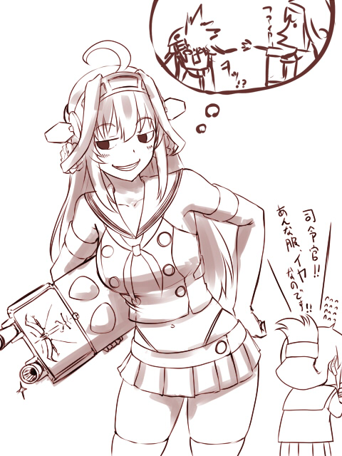 2girls, elbow_gloves, gloves, hisatyu, inazuma_(kantai_collection), kantai_collection, kongou_(kantai_collection), long_hair