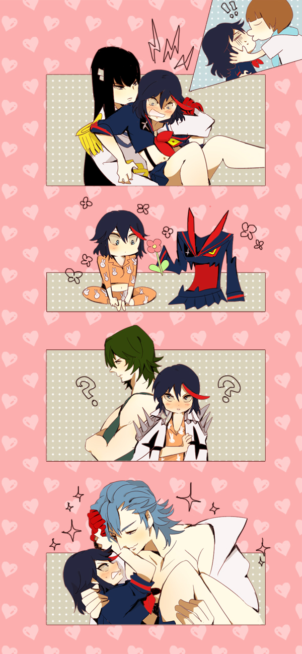!!, ?, blush, carrying, flower, hand_in_shirt, heart, highres