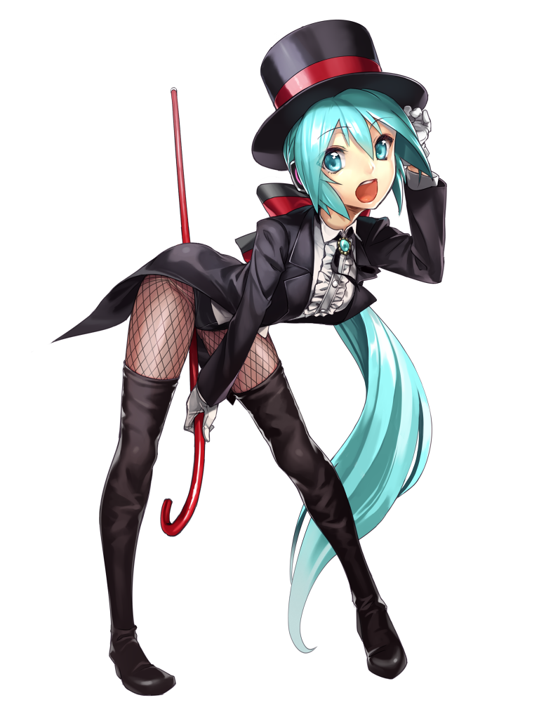 1girl, aqua_eyes, aqua_hair, boots, cane, fishnet_pantyhose, fishnets, gloves
