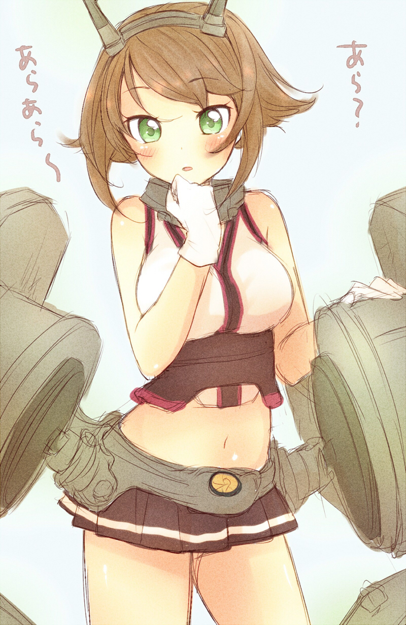 1girl, blush, breasts, brown_hair, character_request, gloves, green_eyes, highres