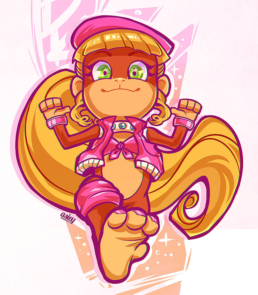 1girl, asia_kendrick-horton, beret, bling, blonde_hair, choker, dixie_kong, donkey_kong_(series)