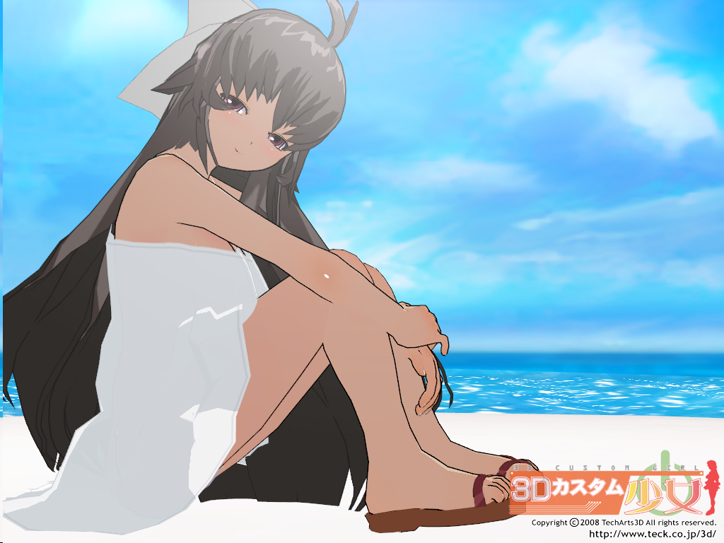 3d, 3d_custom_girl, bare_legs, brown_hair, long_hair, original, sandals, sundress
