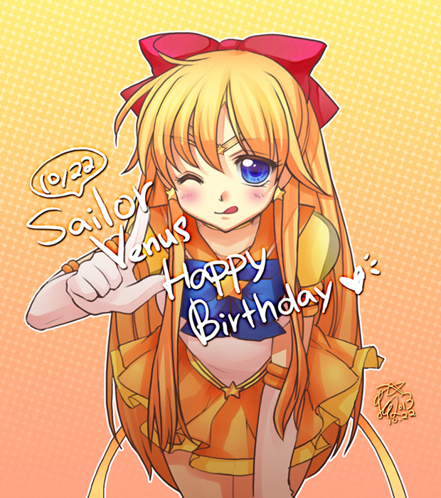 1girl, ;p, aino_minako, bishoujo_senshi_sailor_moon, blonde_hair, blue_eyes, bow, choker