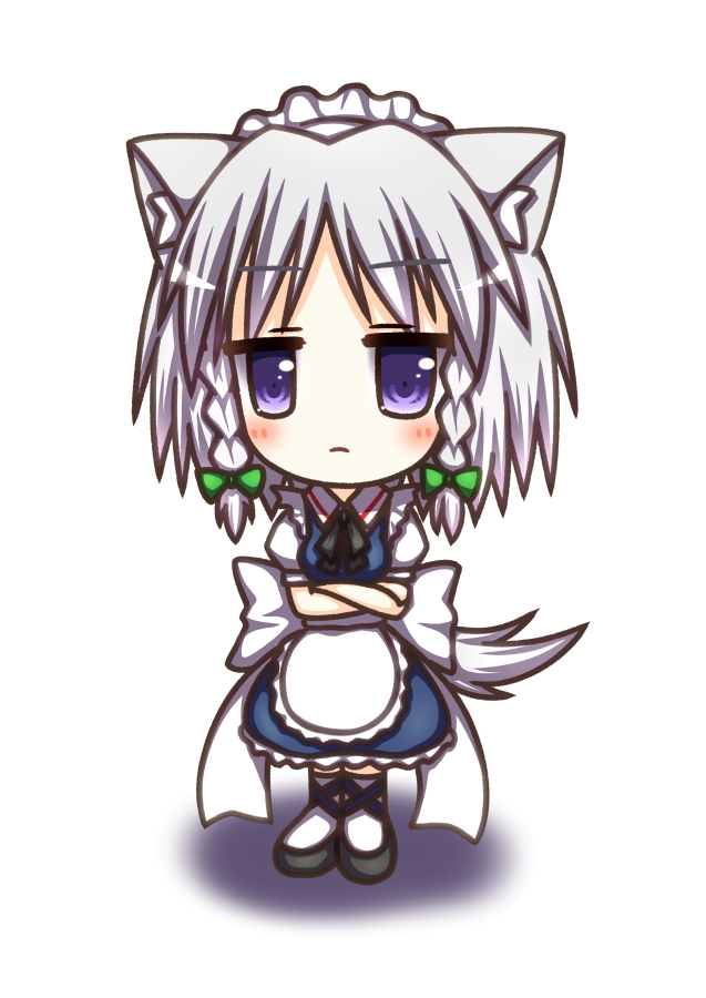 1girl, animal_ears, blue_eyes, blush, braid, chibi, dog_ears, dog_tail